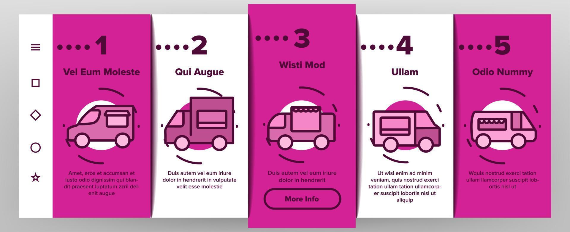 voedsel vrachtwagen transport onboarding pictogrammen instellen vector