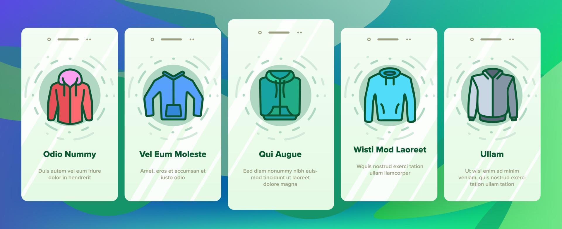 hoodie en trui onboarding pictogrammen instellen vector