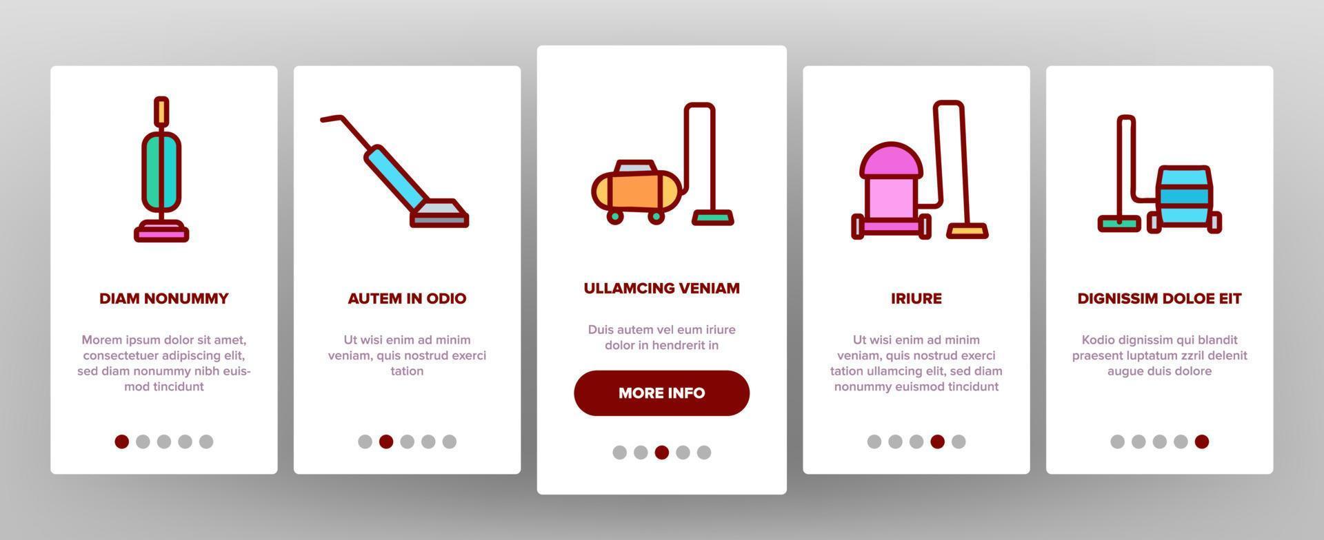 stofzuiger apparaat onboarding pictogrammen instellen vector