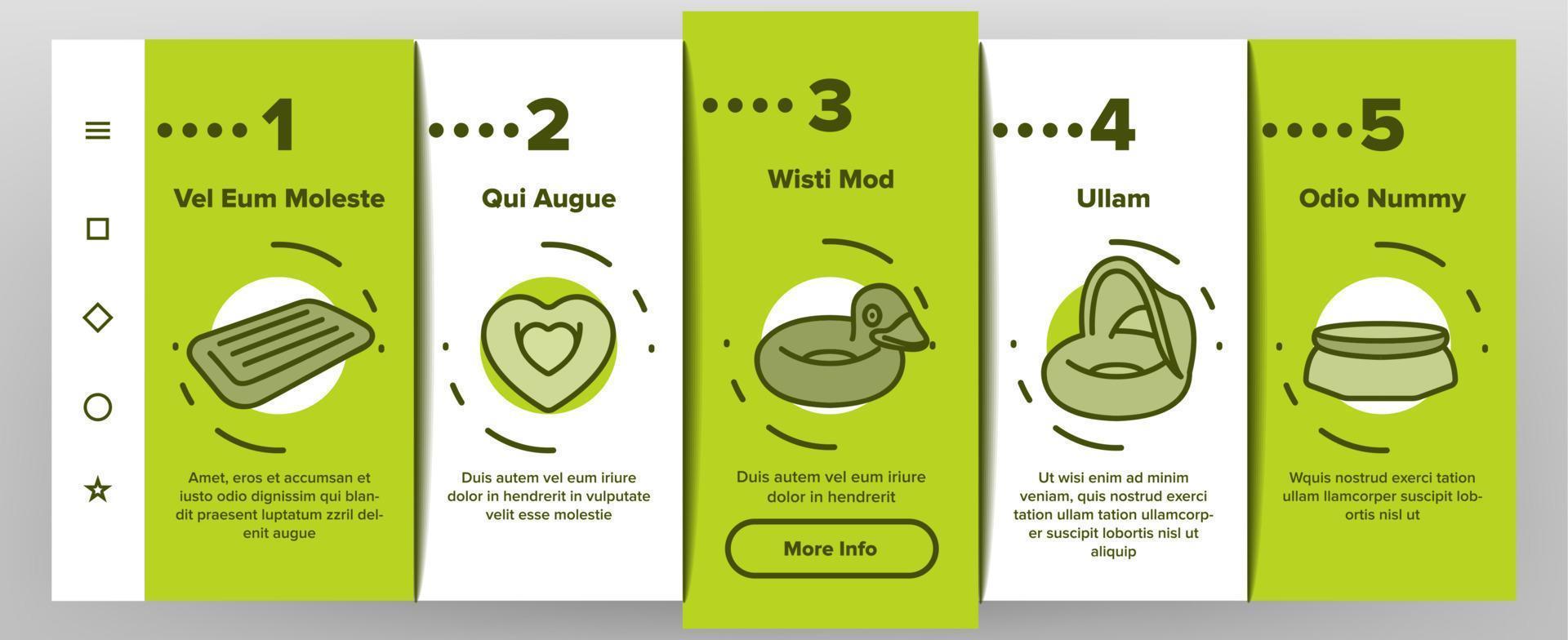 zwemring en zwembadmatras onboarding pictogrammen instellen vector
