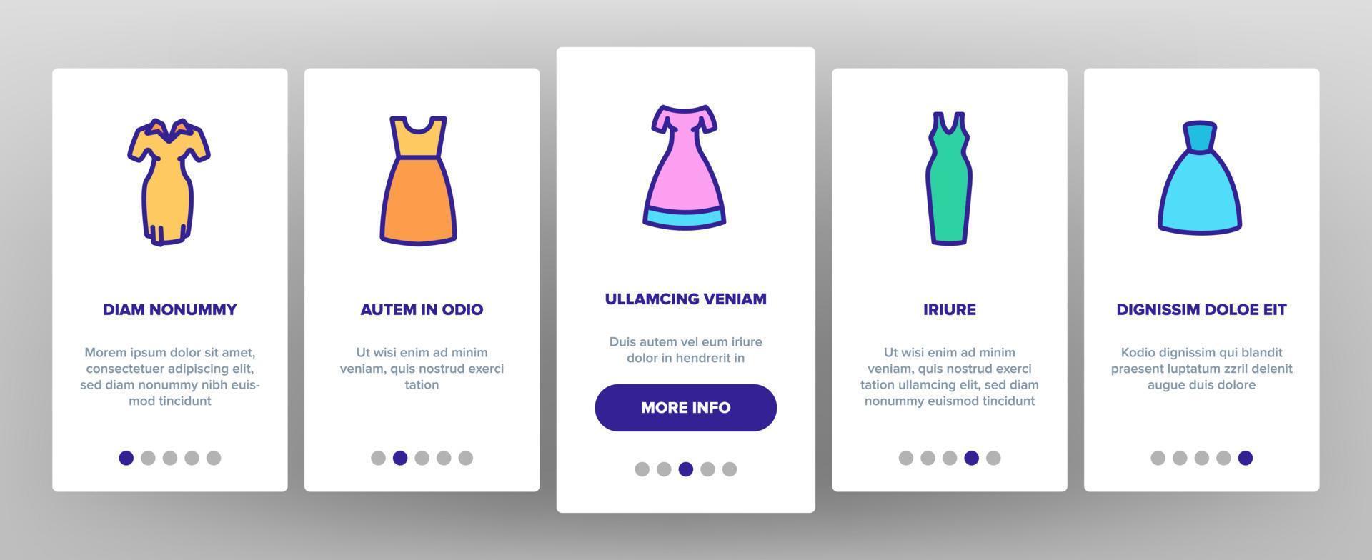 jurk mode vrouwelijke onboarding pictogrammen instellen vector