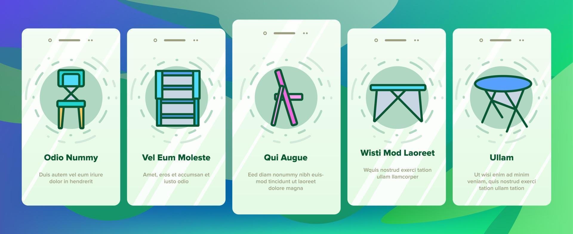 opvouwbare meubels onboarding pictogrammen instellen vector