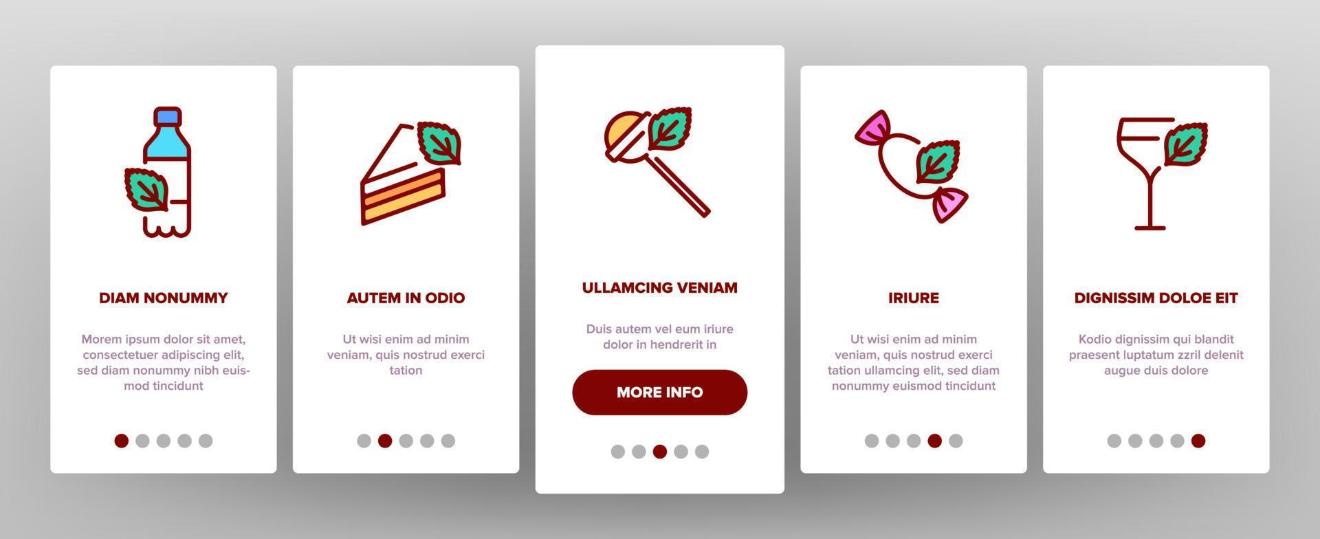 mint verfrissend blad onboarding pictogrammen instellen vector