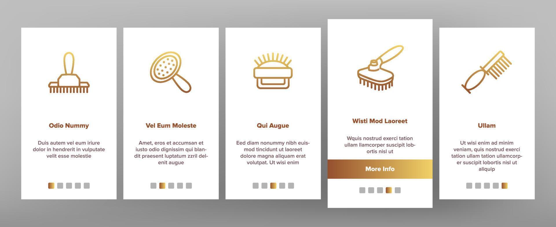 verzorgingsborstel voor onboarding-pictogrammen voor huisdieren instellen vector
