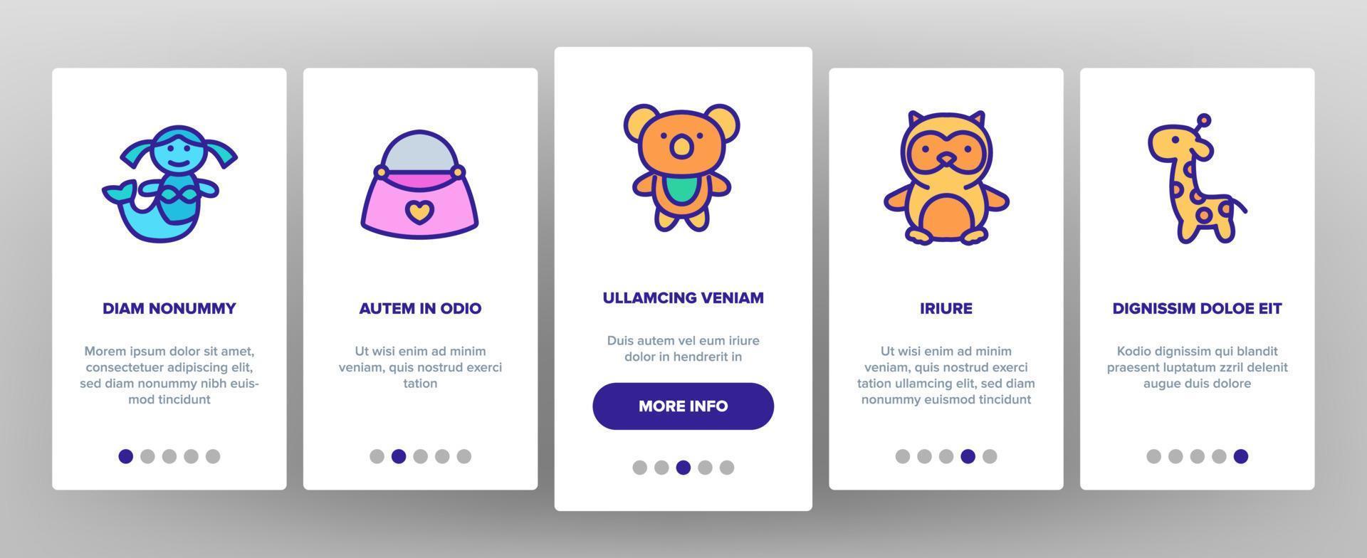 pop kinderen speelgoed onboarding pictogrammen instellen vector