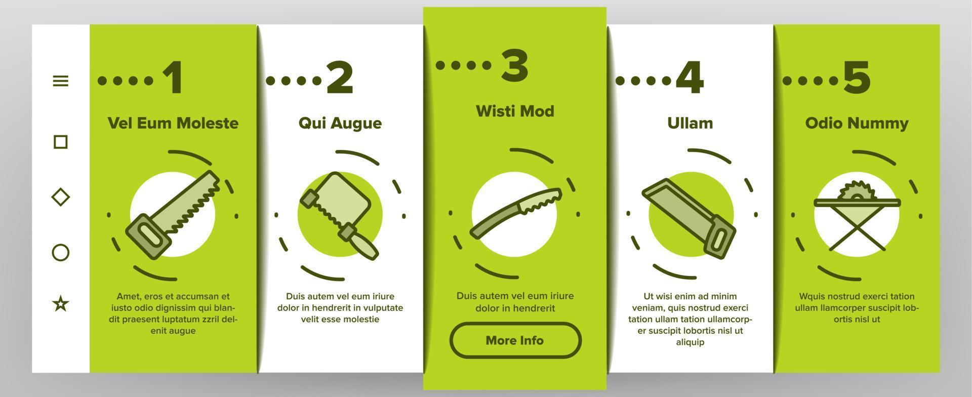 zaag snijapparatuur onboarding pictogrammen instellen vector