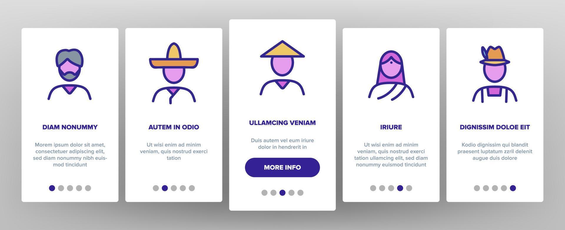etnische wereld mensen onboarding pictogrammen instellen vector