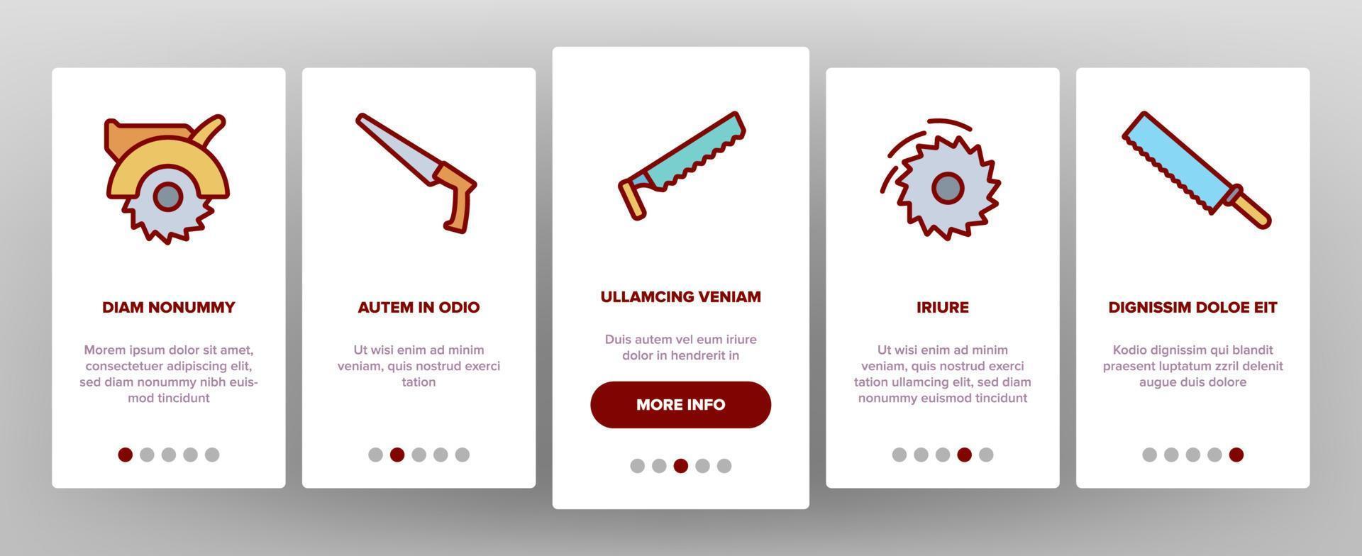 zaag snijapparatuur onboarding pictogrammen instellen vector