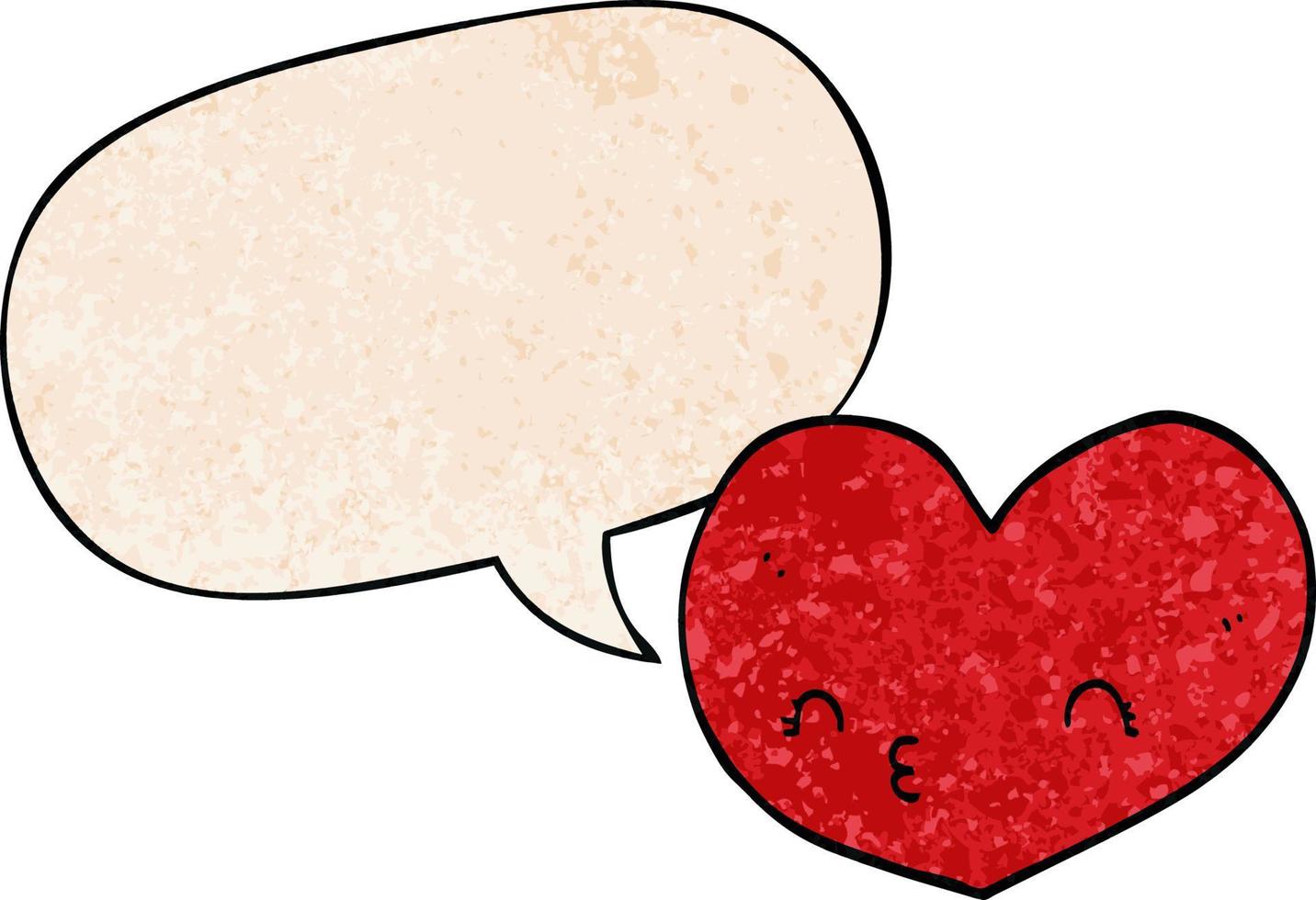 cartoon liefdeshart en tekstballon in retro textuurstijl vector