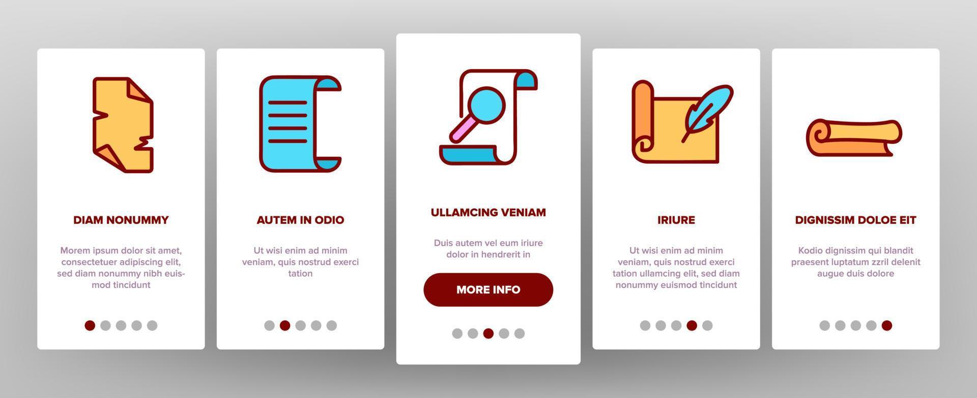 perkament onboarding pictogrammen instellen vector