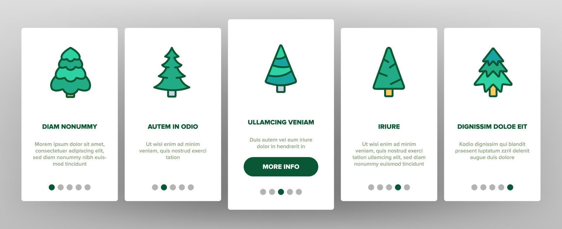 groenblijvende dennenboom onboarding pictogrammen instellen vector