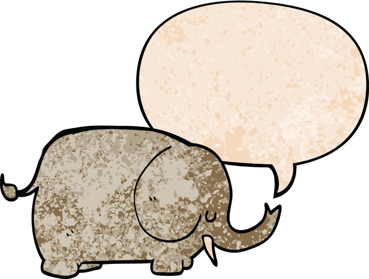 cartoon olifant en tekstballon in retro textuurstijl vector