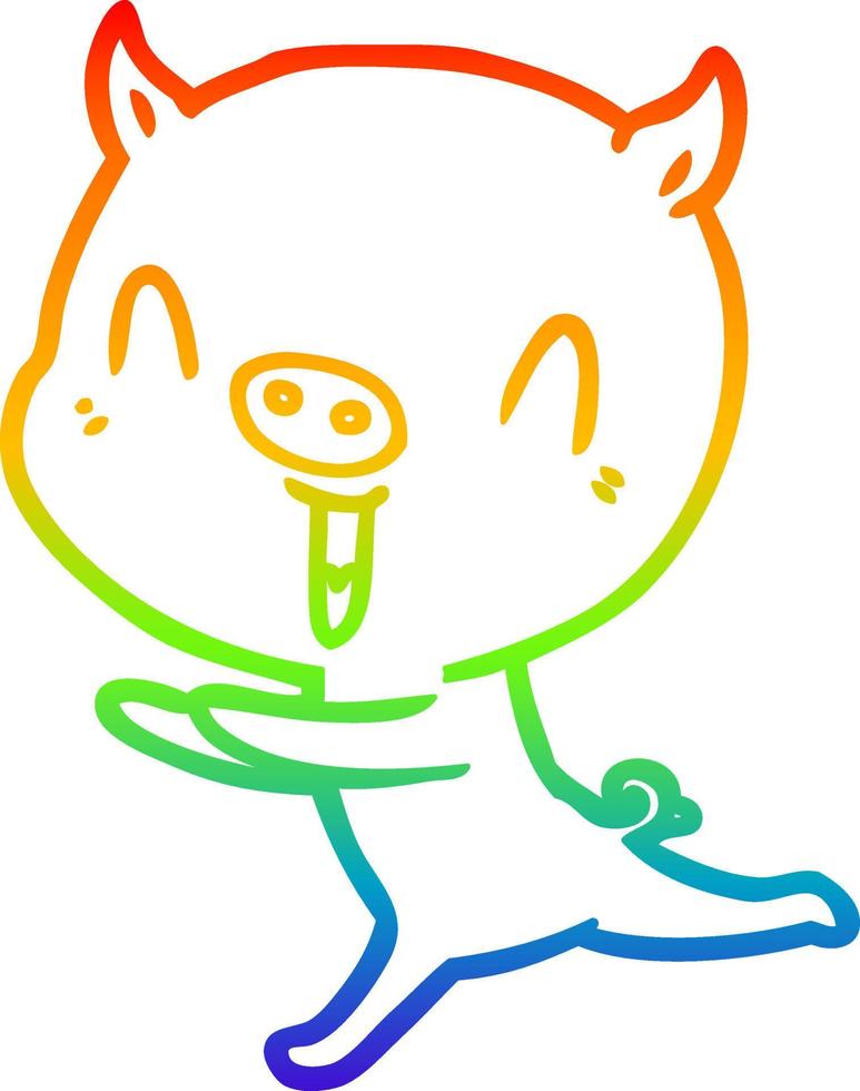 regenbooggradiënt lijntekening happy cartoon varken rennen vector