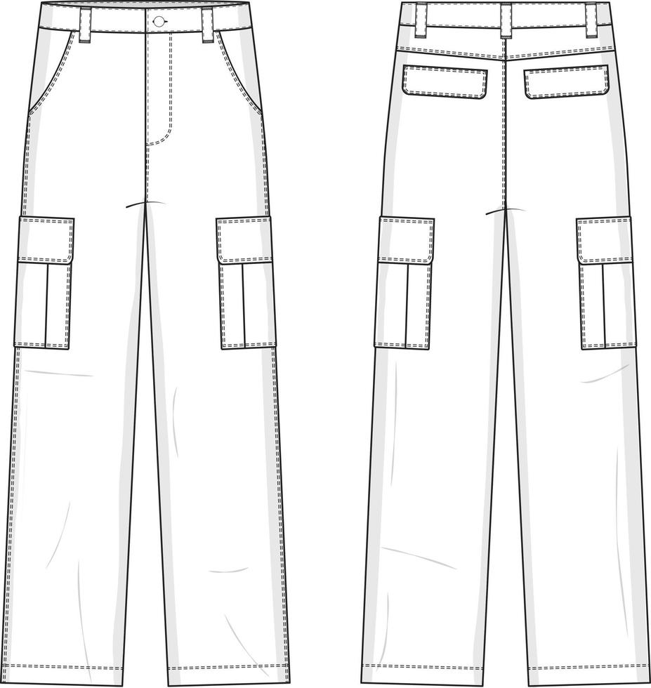 cargo shorts platte technische tekening illustratie vijf zakken klassieke blanco streetwear mock-up sjabloon voor ontwerp en tech packs cad outdoor vector