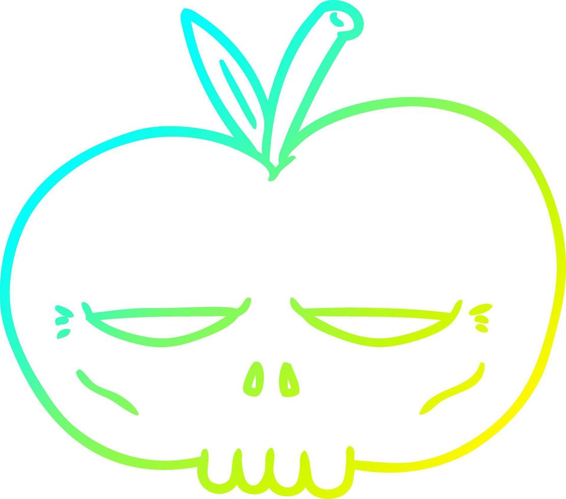 koude gradiënt lijntekening cartoon spookachtige schedel appel vector