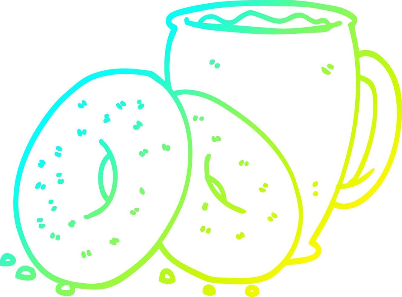 koude gradiënt lijntekening cartoon koffie en donuts vector