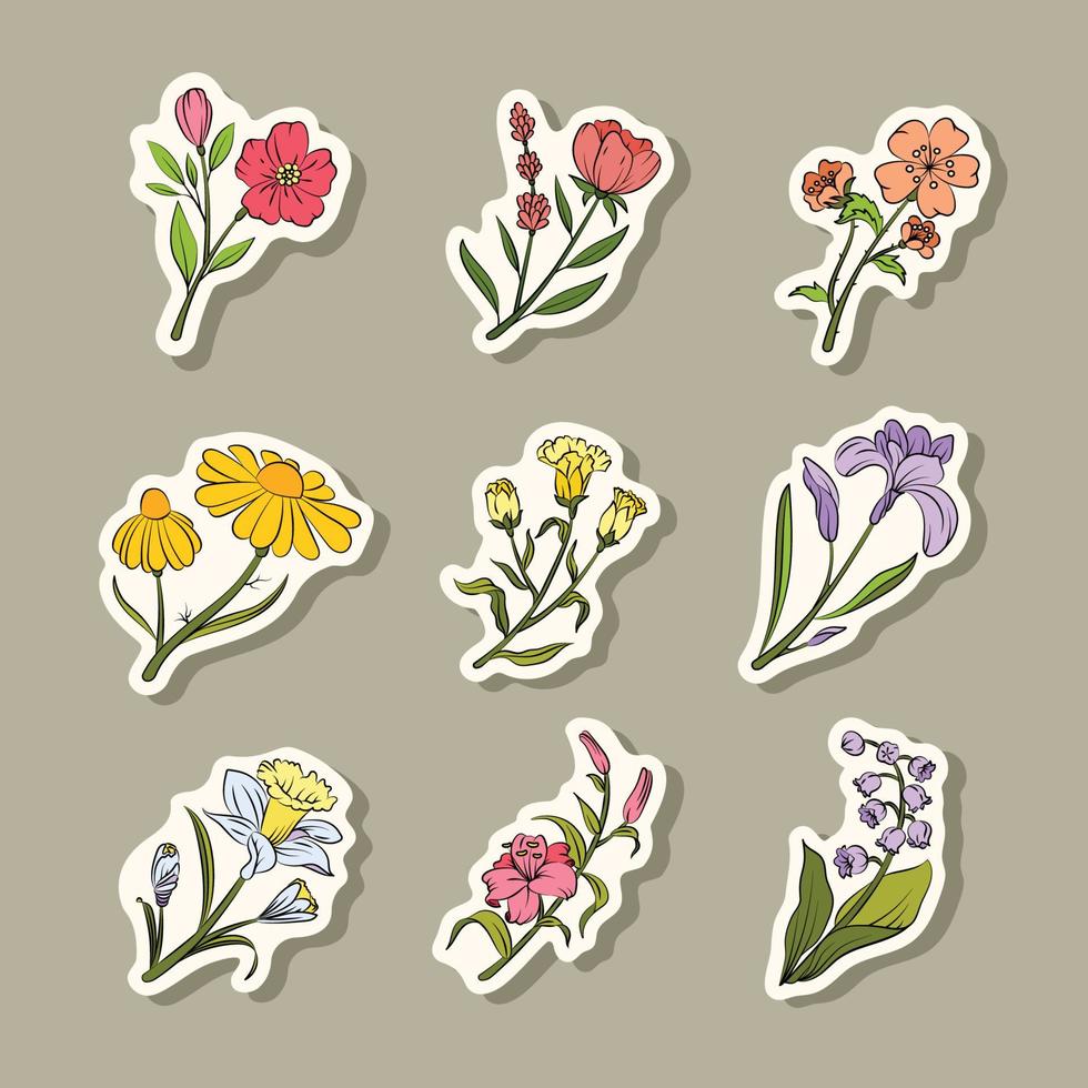 handgetekende esthetiek bloemen sticker vector