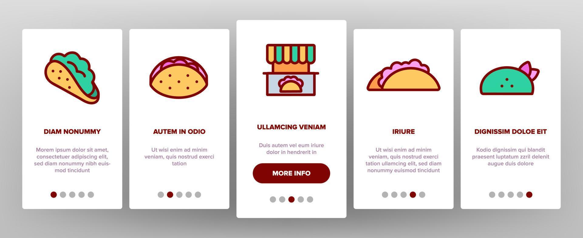 taco burrito onboarding pictogrammen instellen vector