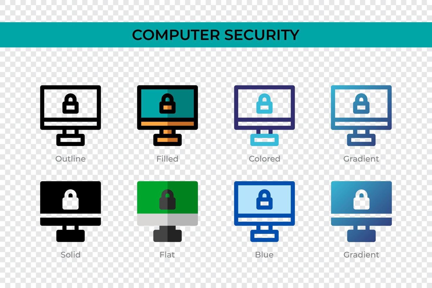 computerbeveiligingspictogram in verschillende stijl. computerbeveiliging vector iconen ontworpen in omtrek, effen, gekleurd, gevuld, verloop en vlakke stijl. symbool, logo afbeelding. vector illustratie