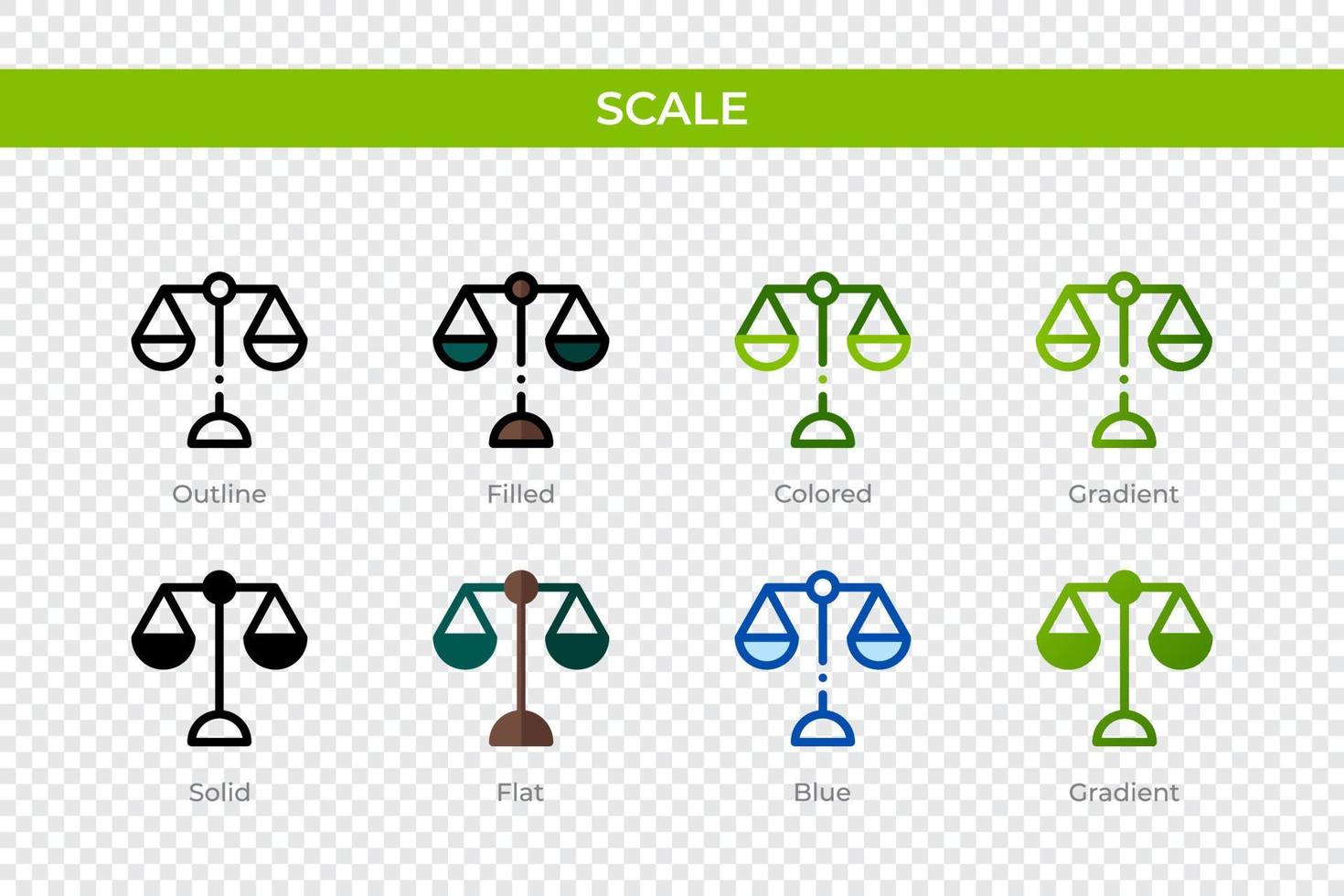 schaalpictogram in verschillende stijl. schaal vectorpictogrammen ontworpen in omtrek, effen, gekleurd, gevuld, verloop en vlakke stijl. symbool, logo afbeelding. vector illustratie