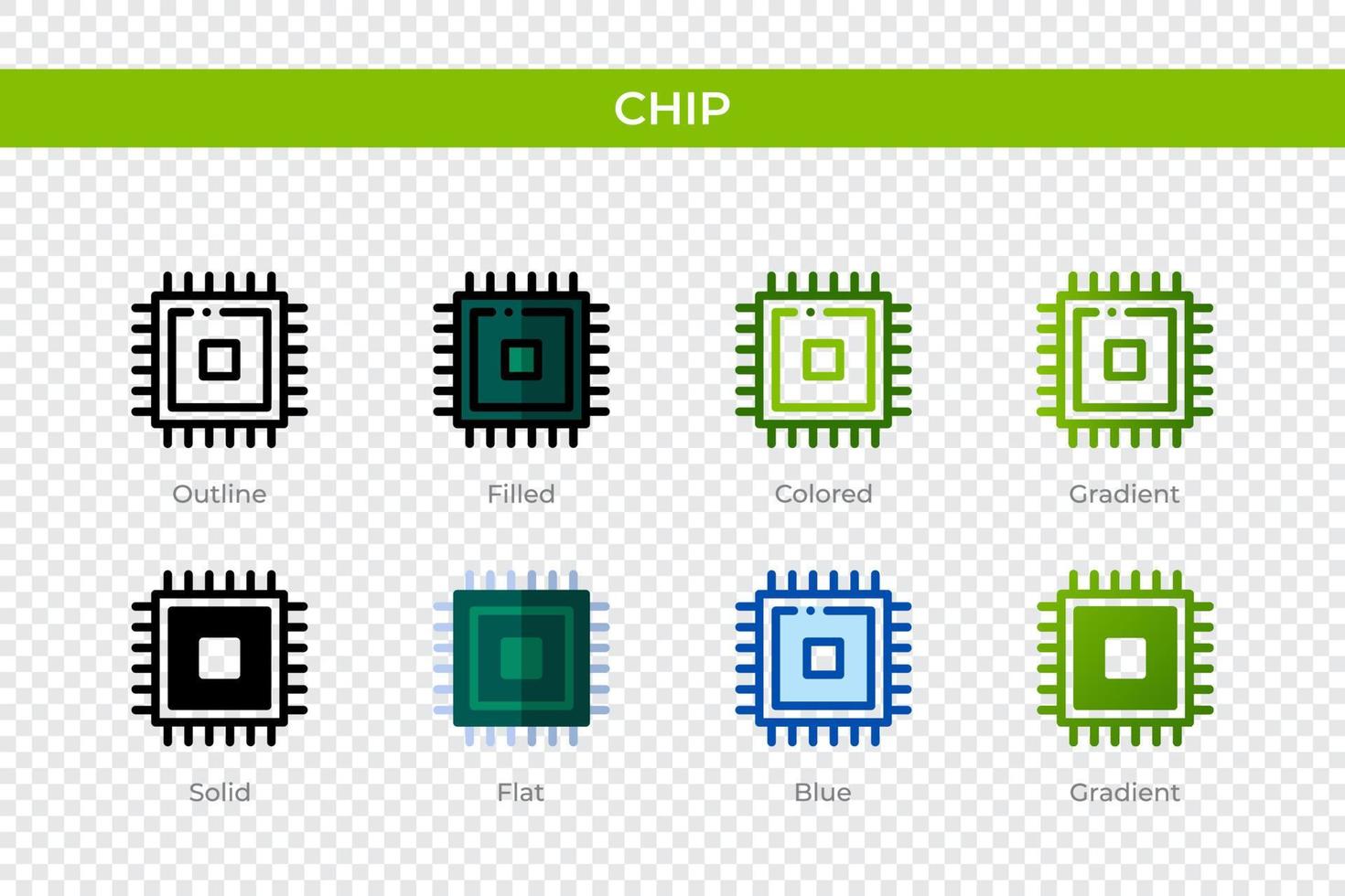 chip icoon in verschillende stijl. chip vector iconen ontworpen in omtrek, effen, gekleurd, gevuld, verloop en platte stijl. symbool, logo afbeelding. vector illustratie