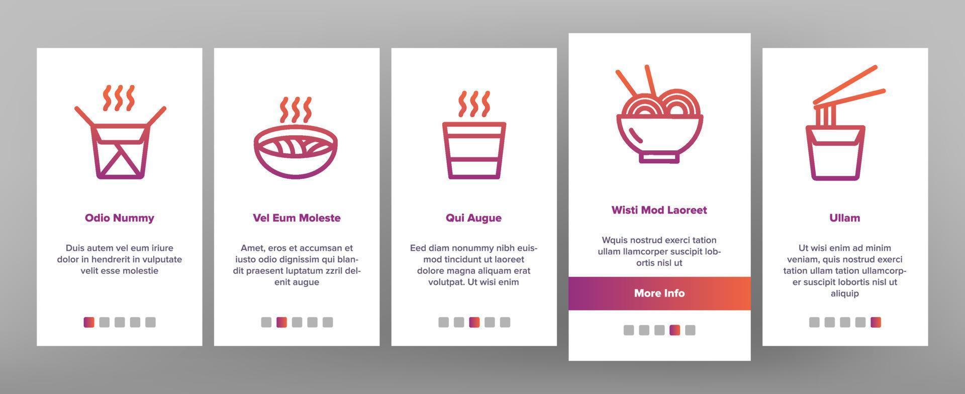 ramen spaghetti voedsel onboarding pictogrammen instellen vector