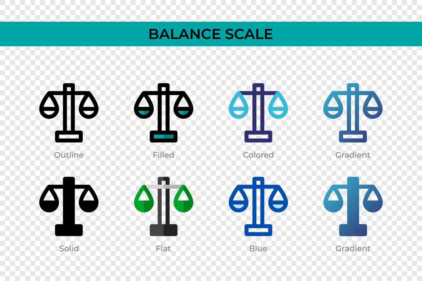 balans schaal icoon in verschillende stijl. balans schaal vector iconen ontworpen in omtrek, effen, gekleurd, gevuld, verloop en vlakke stijl. symbool, logo afbeelding. vector illustratie