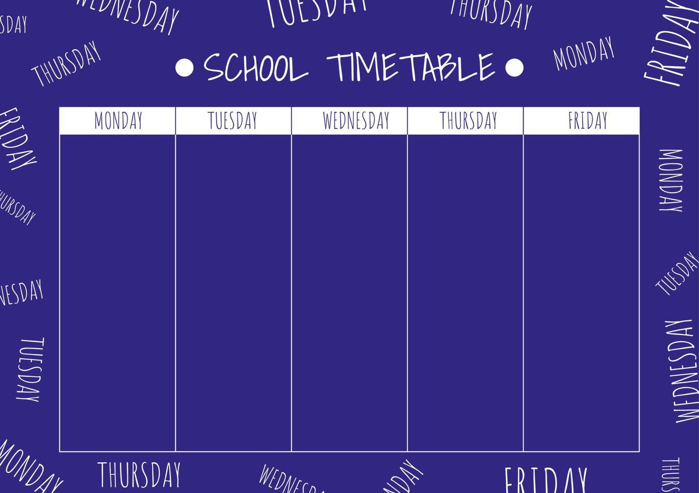 schoolrooster. tijdschema voor kinderen met dagen van de week. . wekelijkse dienstregeling. educatieve lessen dagboek. a4 papierformaat. vector