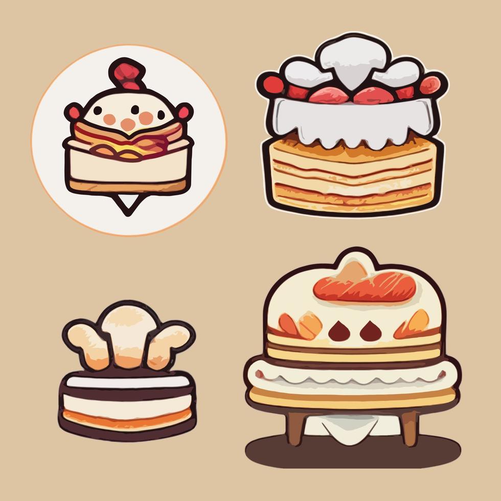 schattige chef-kok taart eten restaurant logo 2d hand getekende cartoon kunst vector