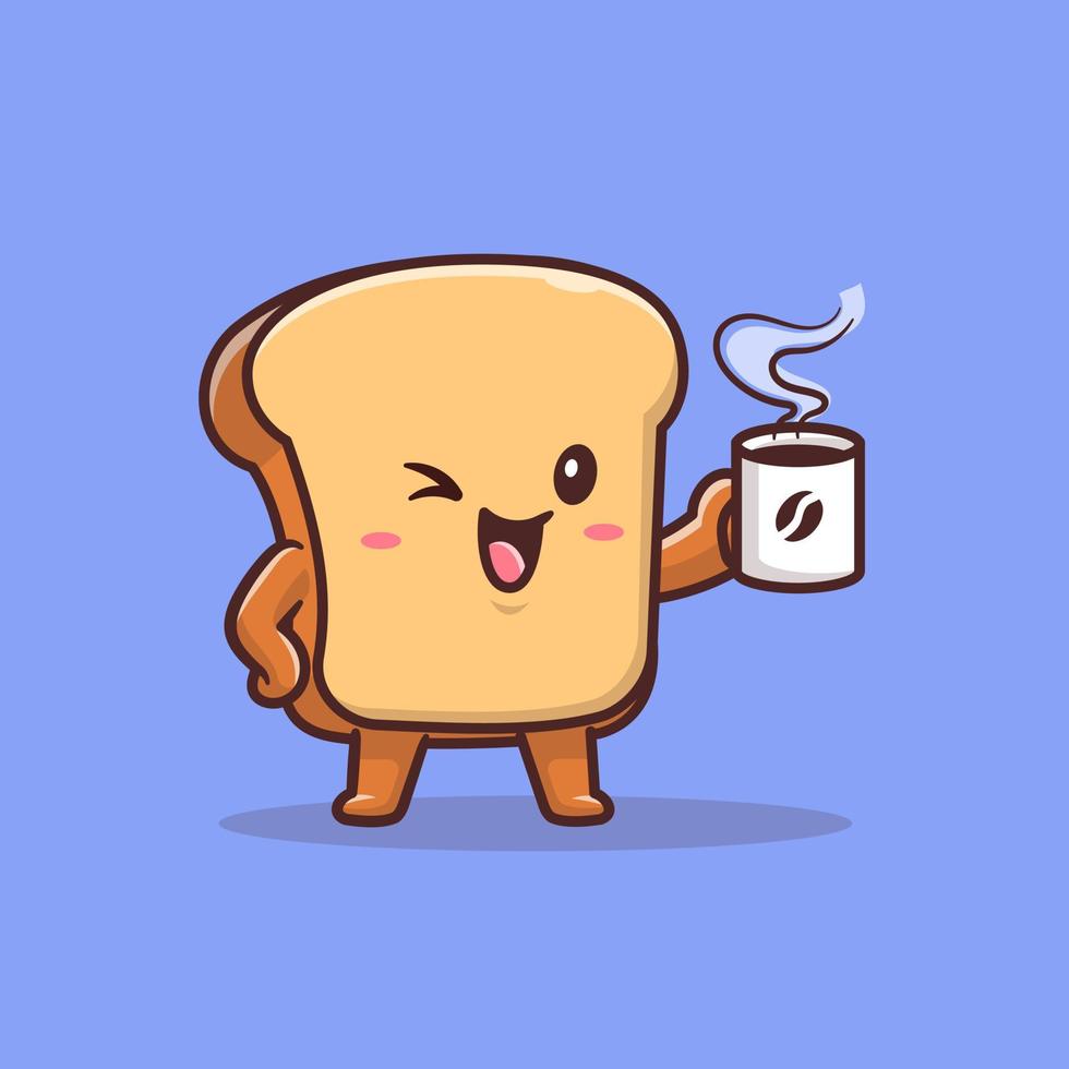 schattig brood drinken koffie cartoon vectorillustratie pictogram. eten en drinken pictogram concept geïsoleerde premium vector. platte cartoonstijl vector