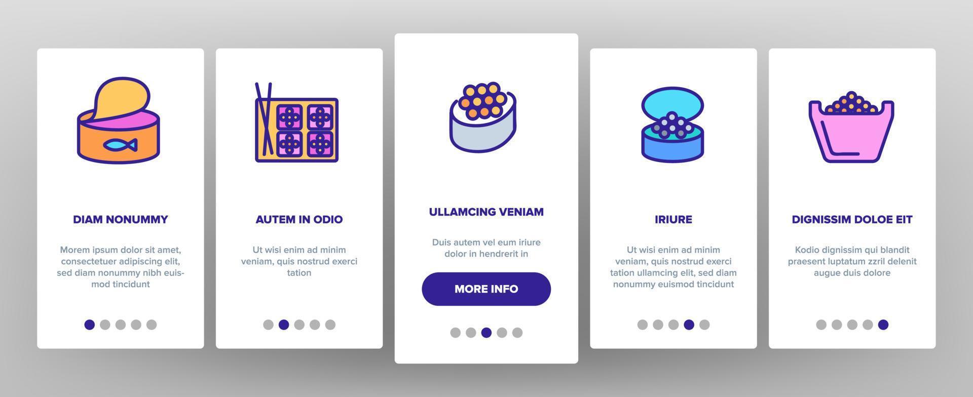 kaviaar smakelijke zeevruchten onboarding pictogrammen instellen vector