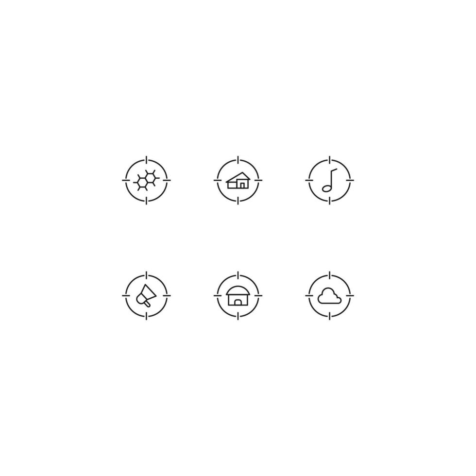 lijn icon set met monochrome borden geschikt voor advertenties, winkels, winkels, apps. chemische verbinding, huis, muzieknoot, luidspreker, wolk in doel vector