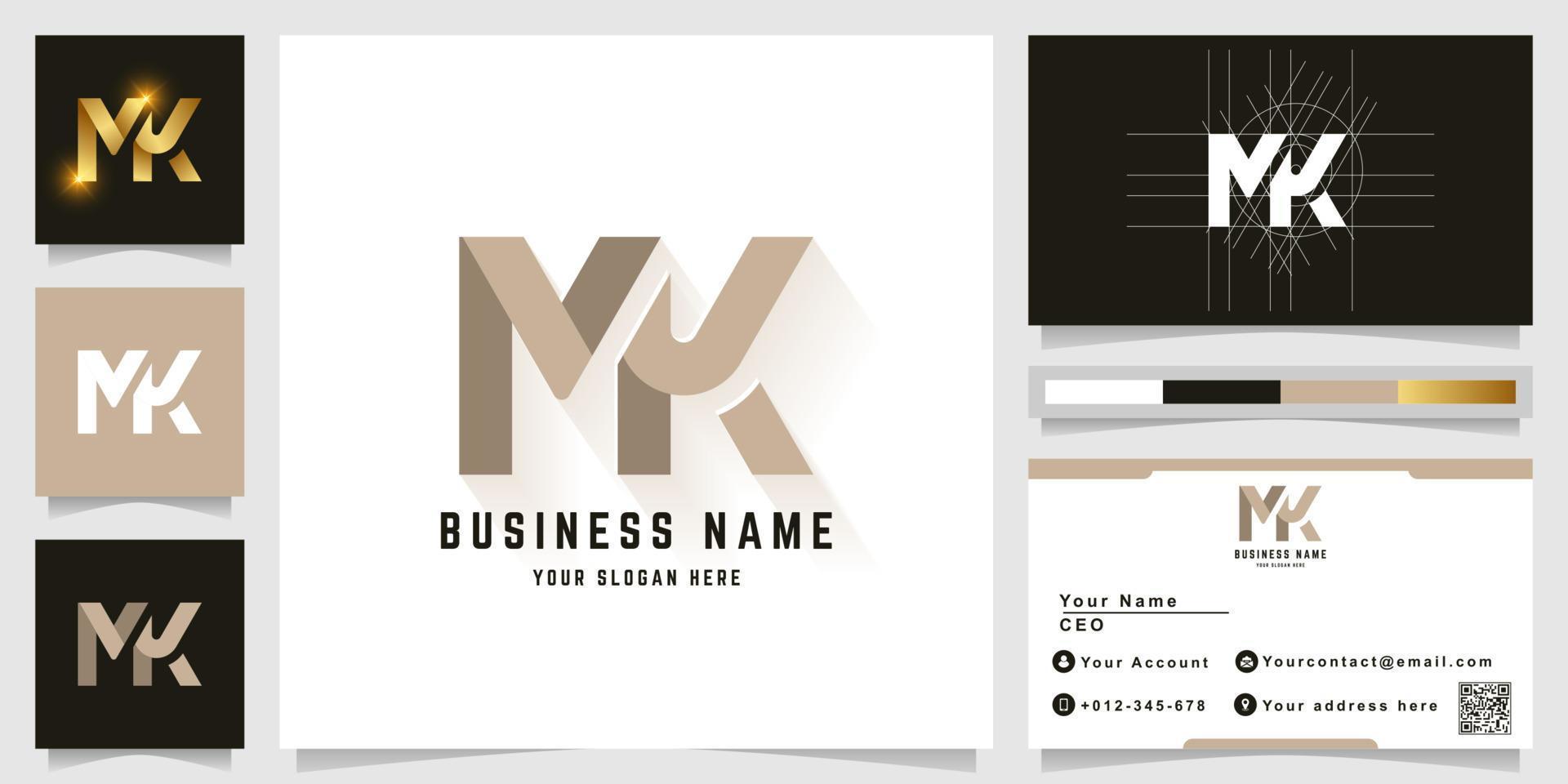 letter mk of nk monogram logo met visitekaartje ontwerp vector