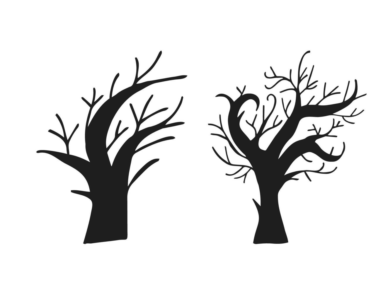 halloween 2022 - 31 oktober. een traditionele feestdag. snoep of je leven. vectorillustratie in handgetekende doodle stijl. set silhouetten van enge bomen. vector