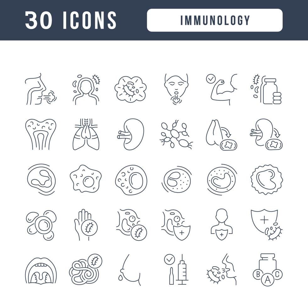 set van lineaire iconen van immunologie vector