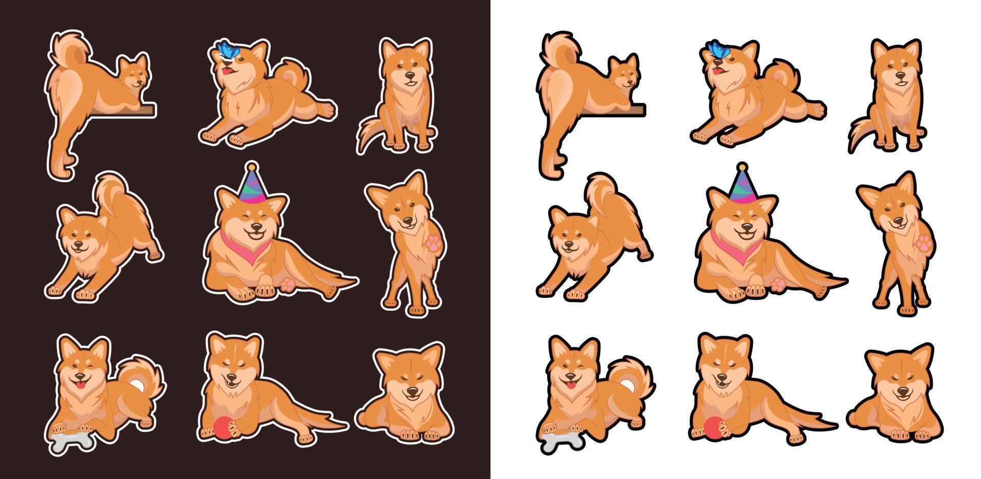 stickers van shiba inu-honden vector