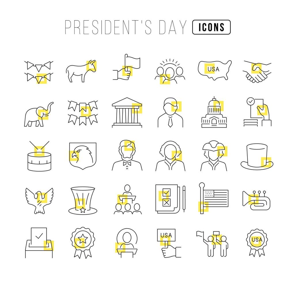 set lineaire iconen van presidentsdag vector