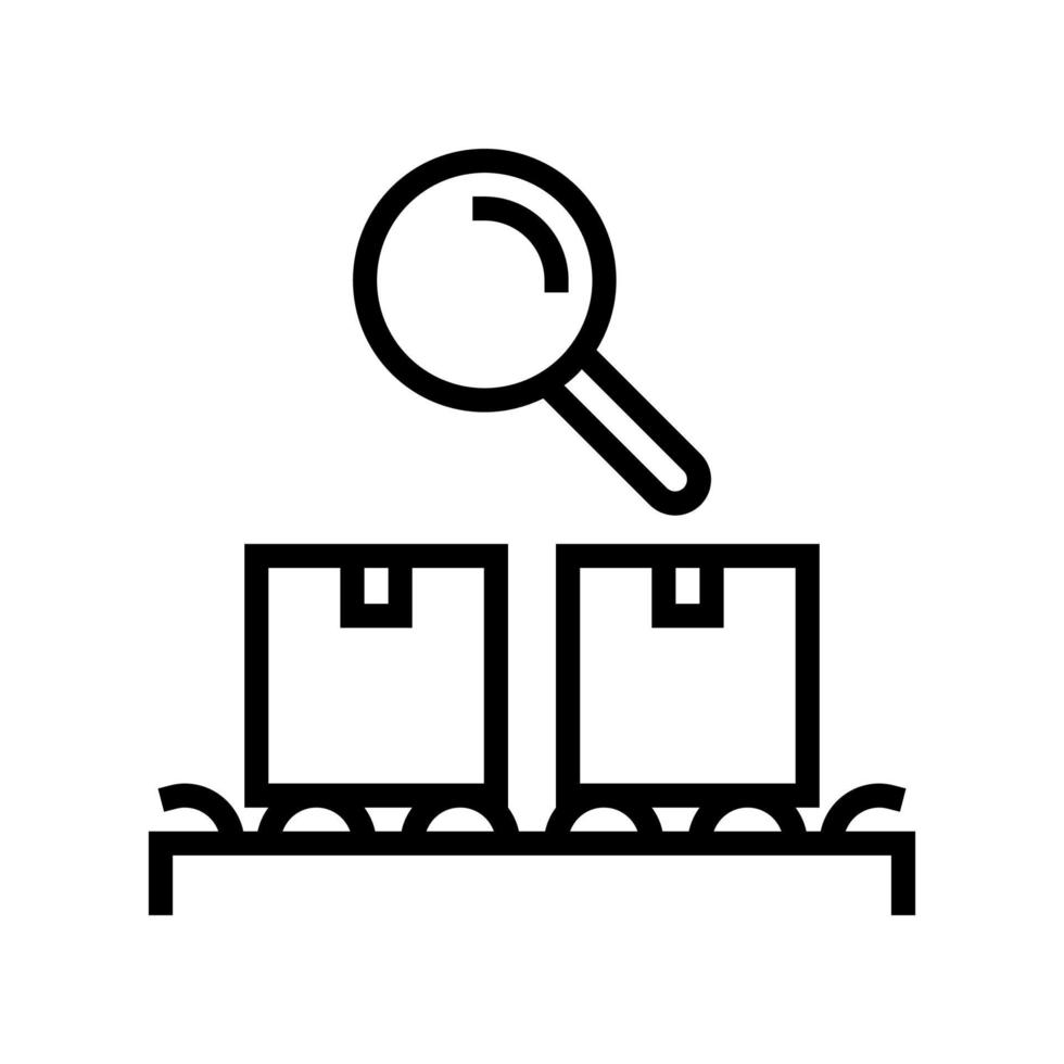 logistiek transportband en onderzoeksdozen lijn pictogram vectorillustratie vector