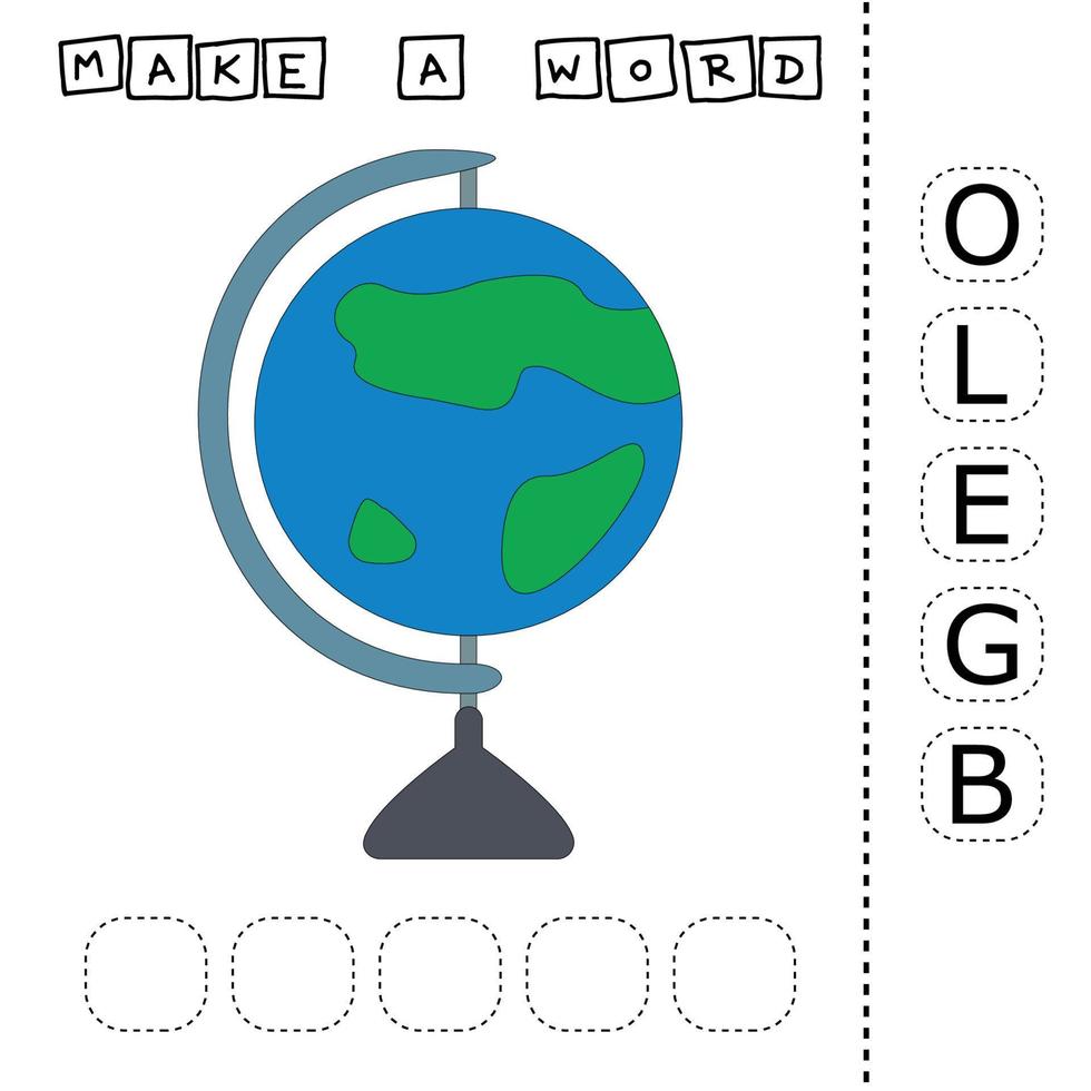 alfabetlogica voor kleuters. verzamel het woord wereldbol van verspreide letters vector