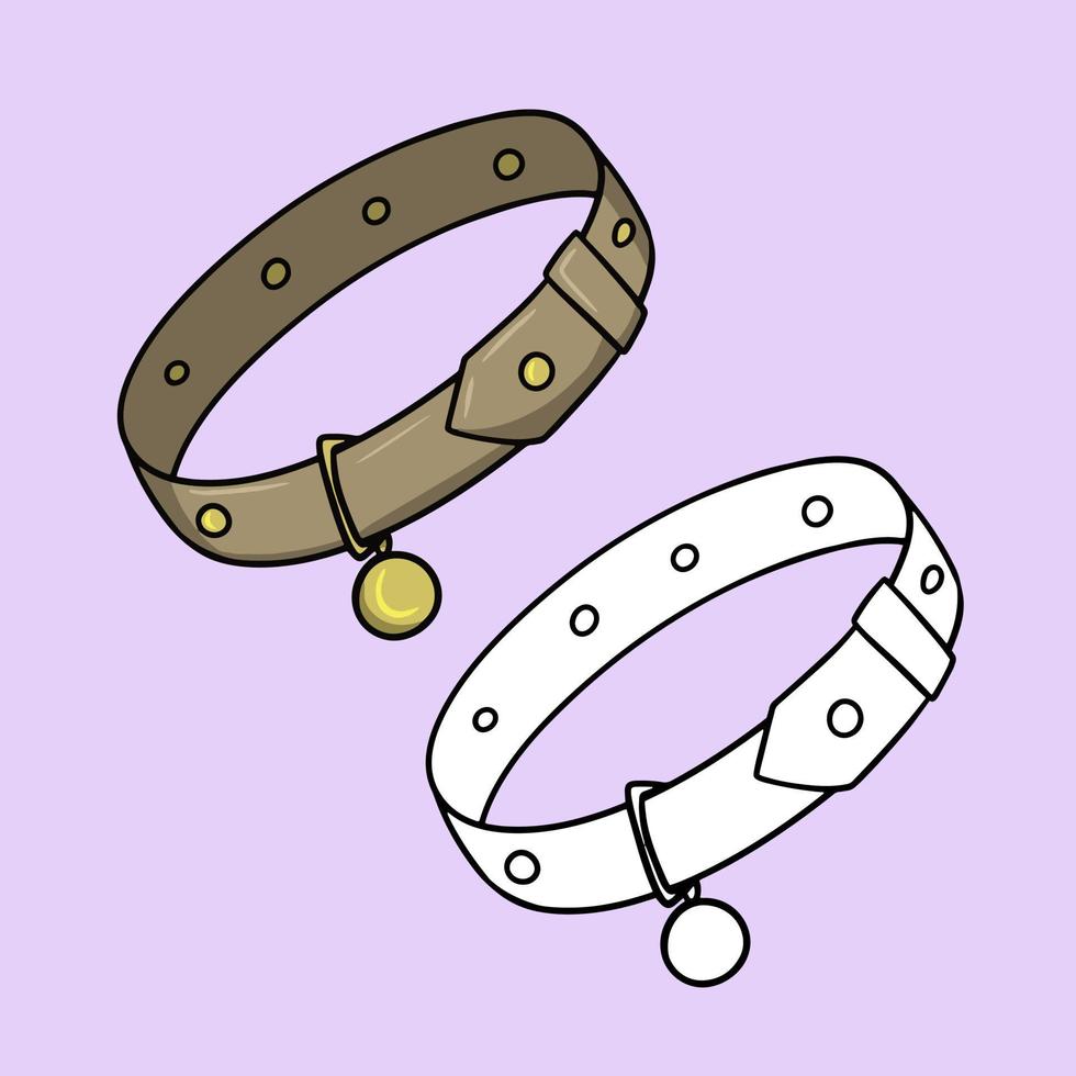 reeks foto's, bruine leren hondenhalsband met gouden tag, vectorillustratie in cartoonstijl op een gekleurde achtergrond vector