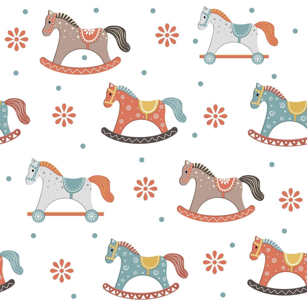 een kinderpatroon met een houten paard in de boho-stijl. kleur vectorillustratie vector
