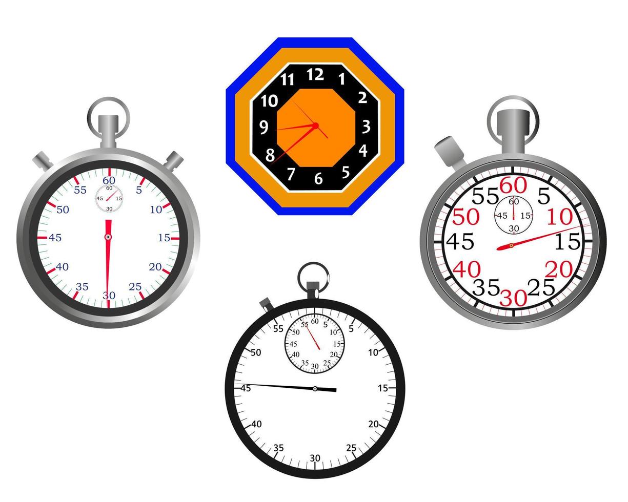 stopwatch en klok op een witte achtergrond vector