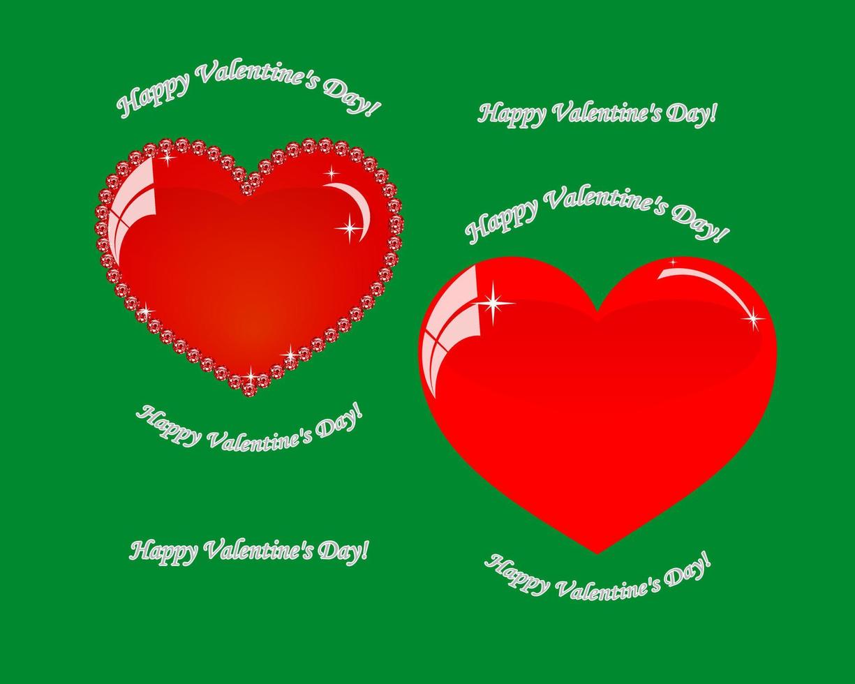 twee harten op Valentijnsdag op een groene achtergrond vector