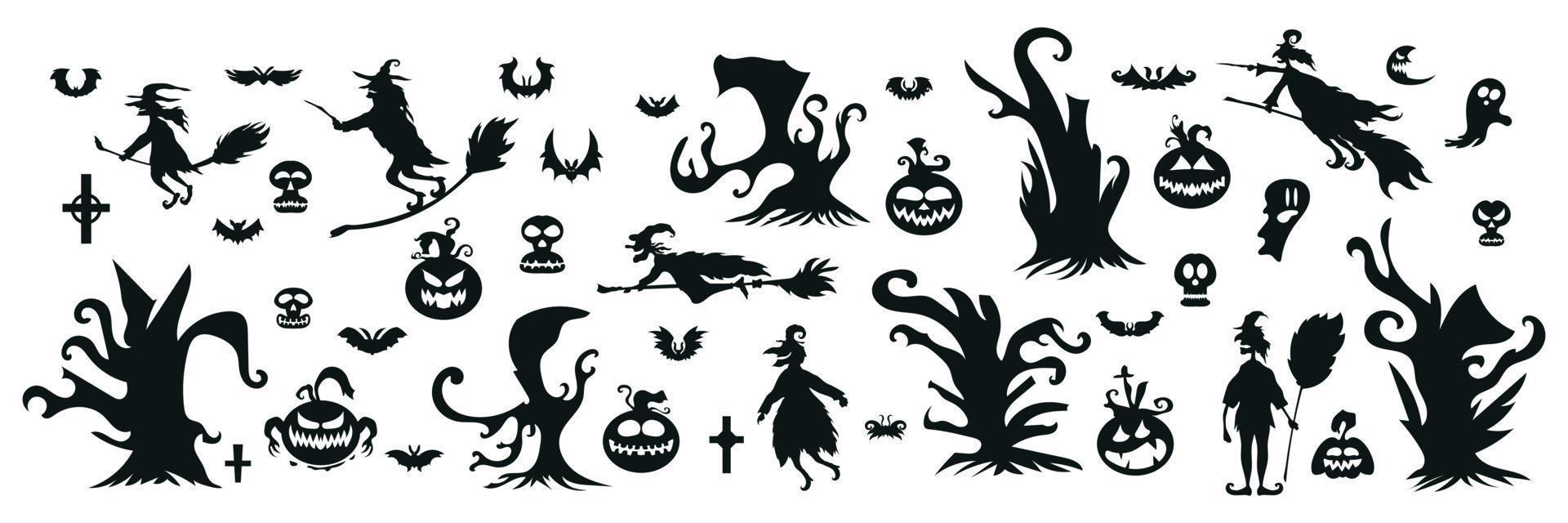 set van halloween silhouet icoon en karakter. halloween vectorillustratie geïsoleerd op een witte achtergrond vector