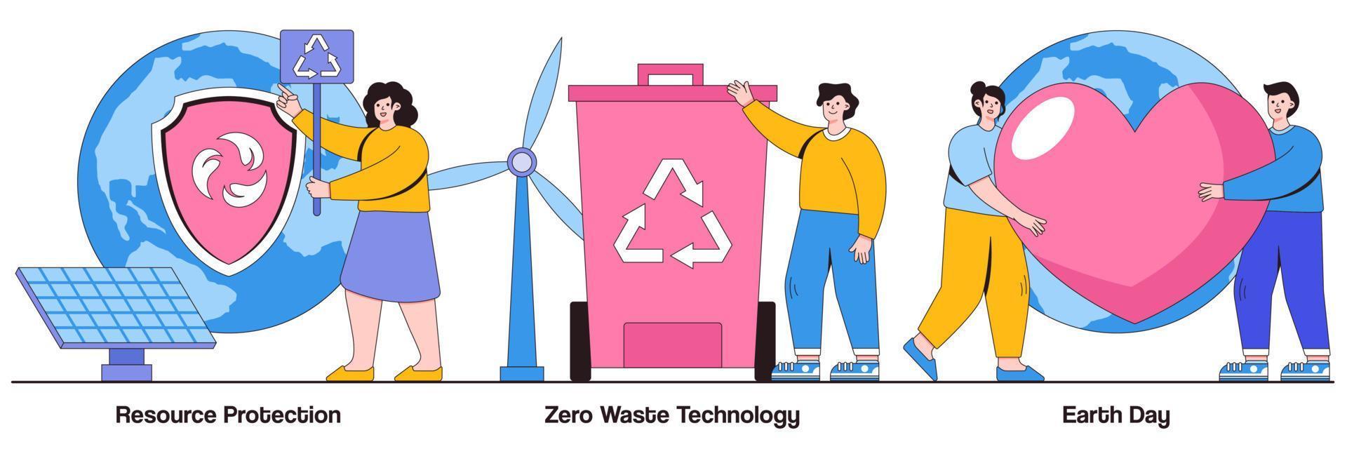 bescherming van hulpbronnen, zero waste-technologie en geïllustreerd pakket voor de dag van de aarde vector