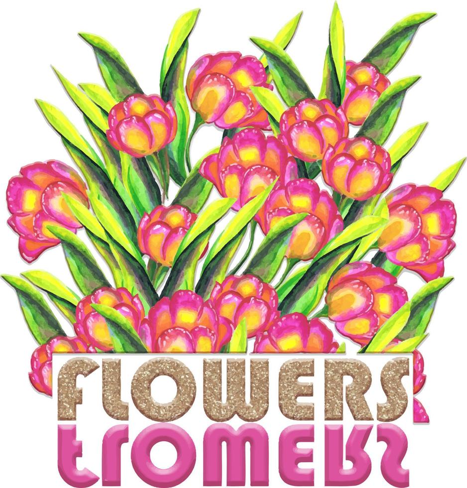 tulpen met letters hand getekende aquarel, eps10 afbeelding. voor t-shirtontwerp vector