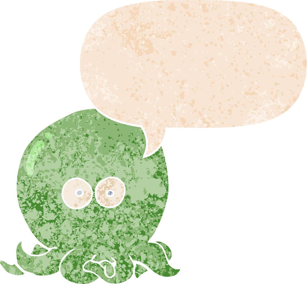 cartoon octopus en tekstballon in retro getextureerde stijl vector