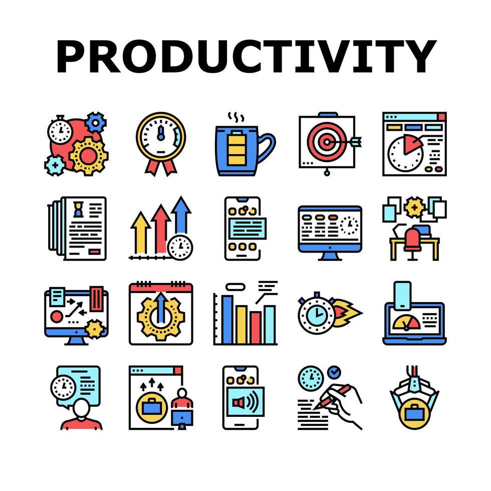 productiviteit beheren collectie iconen set vector teken