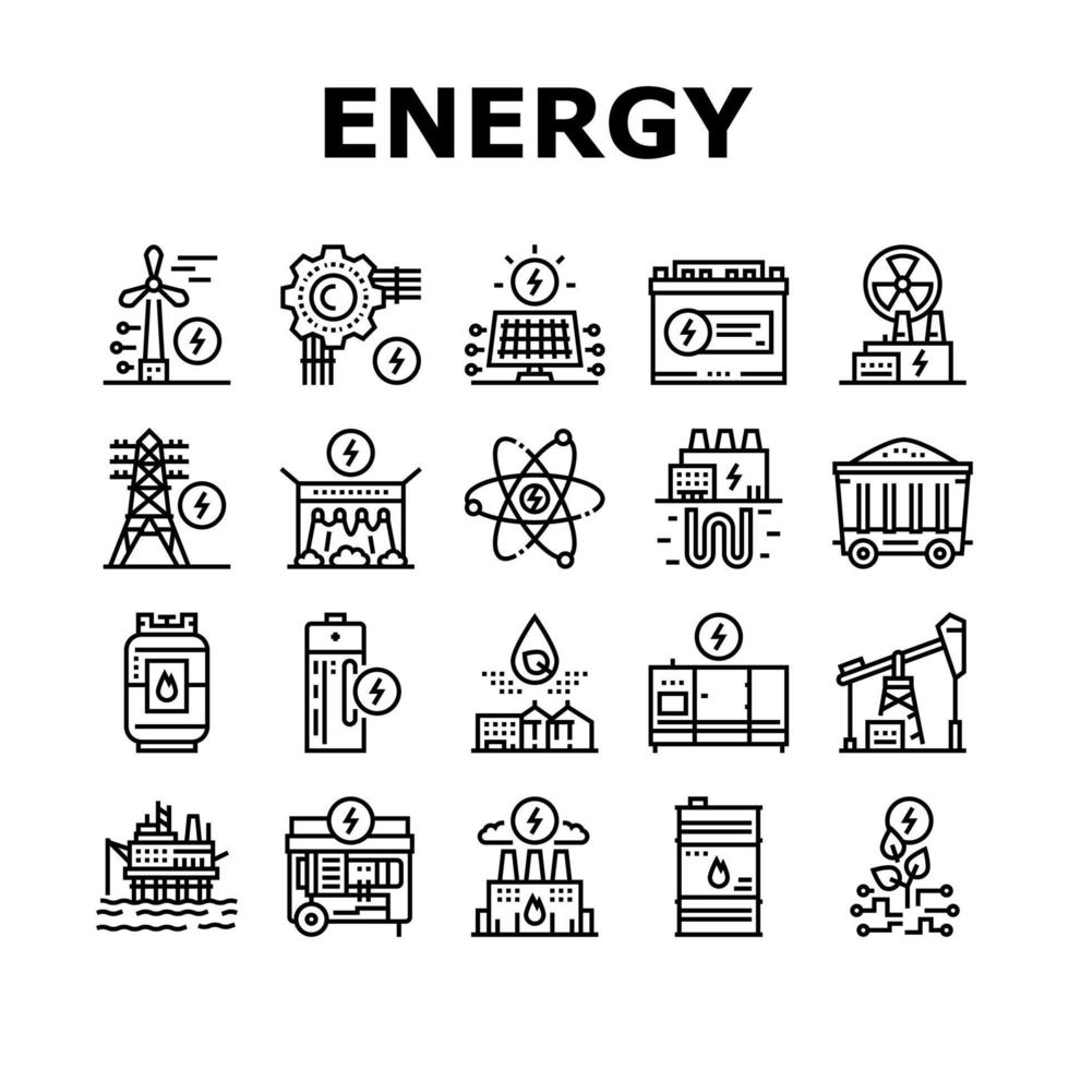 energie elektriciteit en brandstof macht pictogrammen instellen vector