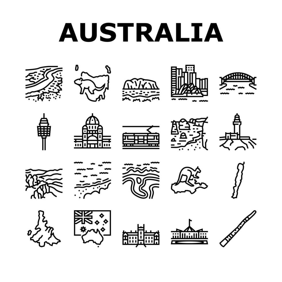 Australië continent landschap pictogrammen instellen vector